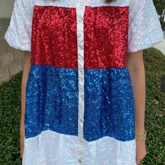 Peach Love California Kids Sequin Dress in Red, Blue, and White New No Tags - Picture 3 of 11